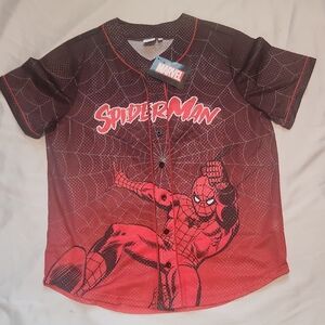 Marvel Spider-Man Red & Black Button-Front Men's Shirt